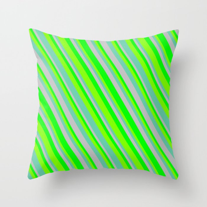 Grey, Lime, Chartreuse, and Aquamarine Colored Lined/Striped Pattern Throw Pillow