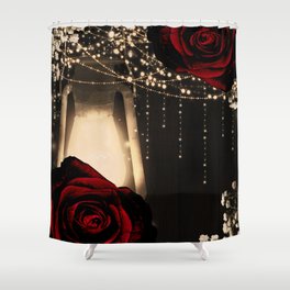 Rustic Glow Lantern & Dark Red Roses Shower Curtain