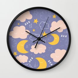 Good Night Baby Wall Clock | Cute, Clouds, Moon, Goodnight, Sky, Baby, Graphicdesign, Pattern, Face 