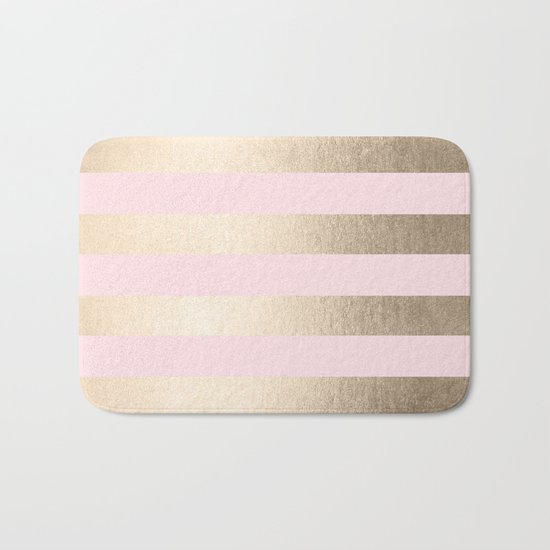 Simply Striped in White Gold Sands and Flamingo Pink Bath Mat