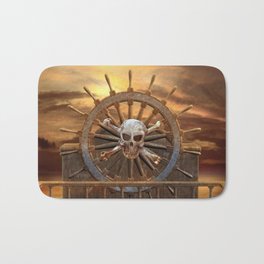 Pirate Skull Rudder Bath Mat | Bridge, Skulls, Pirate, Illustration, Medieval, Fantasy, Gothic, Steeringwheel, Scary, Rudder 