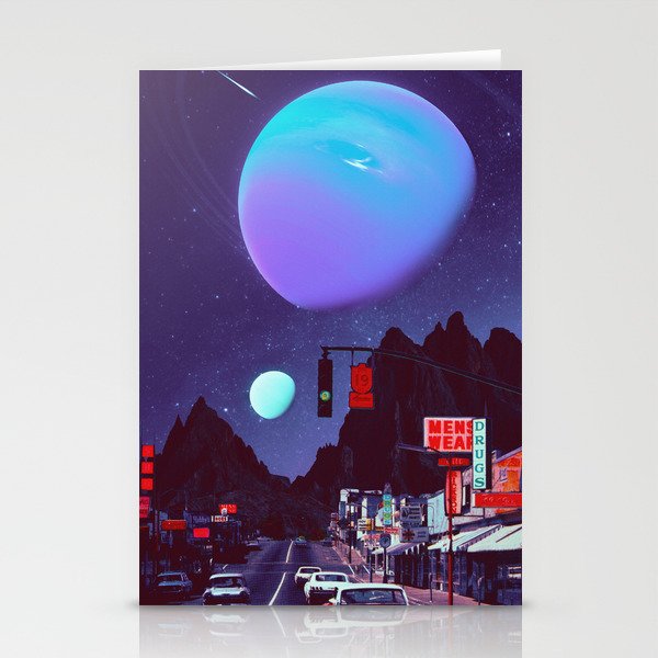 Night Out - Space Collage, Retro Futurism, Sci-Fi Stationery Cards