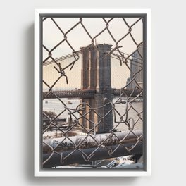 Brooklyn Bridge Through the Fence | Travel Photography and Collage Framed Canvas
