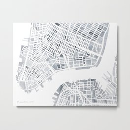 Map Manhattan Gray NYC Metal Print | Painting, Landscape, Graphicart, Downtown, Mapart, Black and White, Streetart, Newyork, Manhattan, Mapcity 