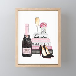 Champagne, pink, books, shoes, peonies, Peony, Fashion illustration, Fashion, Amanda Greenwood Framed Mini Art Print