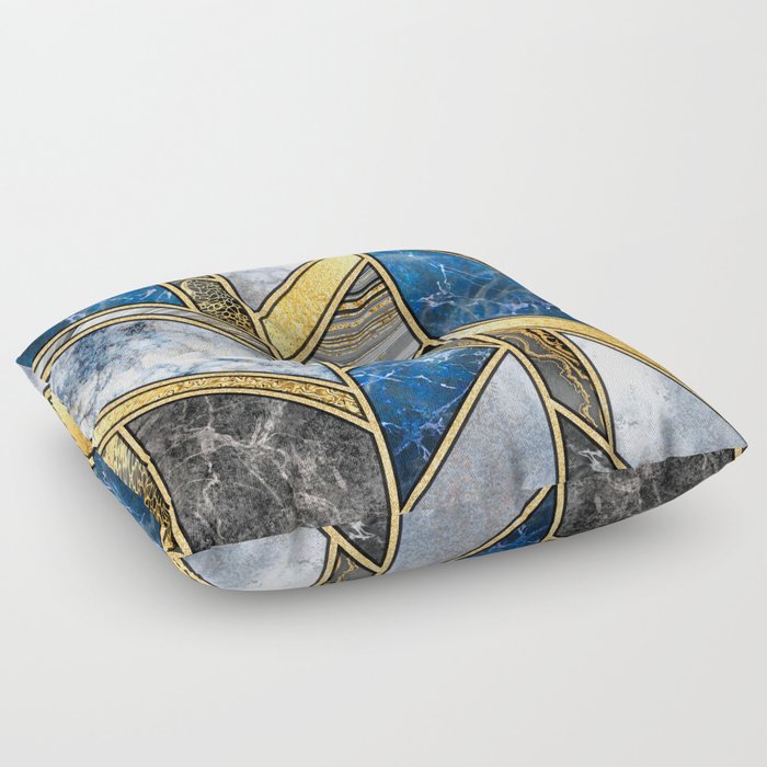 Art Deco Gold + Midnight Blue Abstract Chevron Floor Pillow