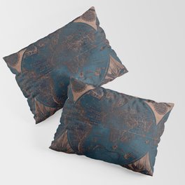 Rose gold and cobalt blue antique world map with sail ships Pillow Sham