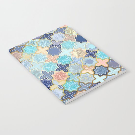 Cream, Navy and Aqua Geometric Tile Pattern Notebook