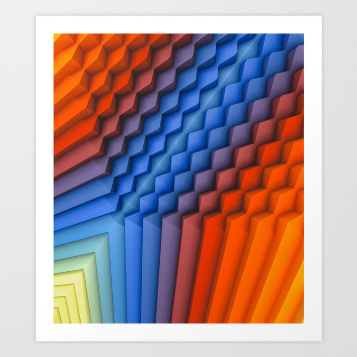 Exponential Edges Fire Red and Water Blue Geometric Abstract Artwork Art Print