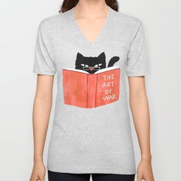 Cat reading book V Neck T Shirt