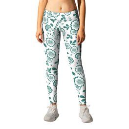 Green Blue Eastern Floral Pattern Leggings