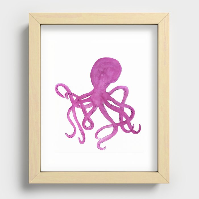 Magenta Watercolor Octopus Recessed Framed Print