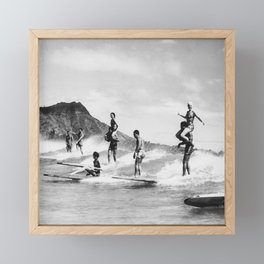 Vintage Hawaii Tandem Surfing Framed Mini Art Print