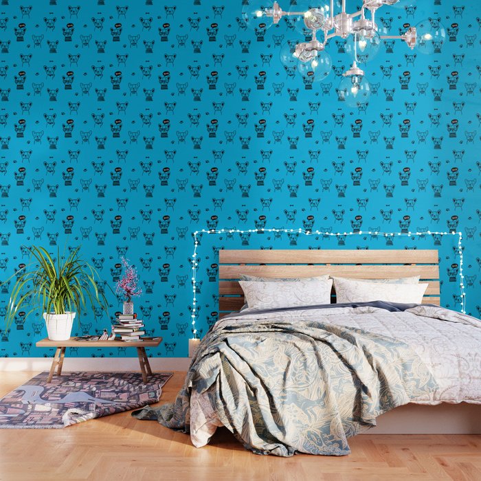 Turquoise and Black Hand Drawn Dog Puppy Pattern Wallpaper