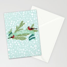 Bullfinches sitting on conifer branch Stationery Card