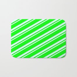 [ Thumbnail: Lime & Light Cyan Colored Pattern of Stripes Bath Mat ]