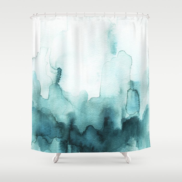 Soft Teal Abstract Watercolor Shower, Shower Curtain Watercolor