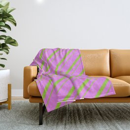 [ Thumbnail: Violet and Green Colored Lines/Stripes Pattern Throw Blanket ]