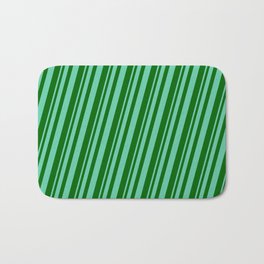 [ Thumbnail: Aquamarine and Dark Green Colored Pattern of Stripes Bath Mat ]