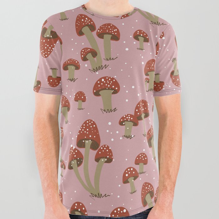 Magic Mushrooms in Pink All Over Graphic Tee