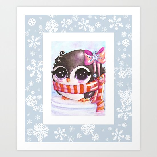 Snowy penguin Art Print