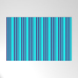 [ Thumbnail: Aqua & Dark Slate Blue Colored Striped Pattern Welcome Mat ]
