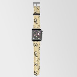 Beige And Black Silhouettes Of Vintage Nautical Pattern Apple Watch Band