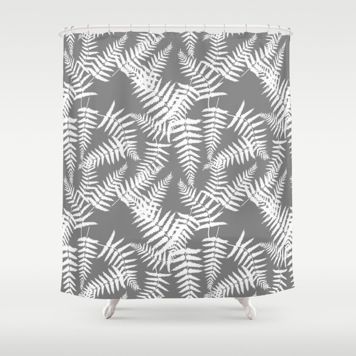 Grey And White Fern Leaf Pattern Shower Curtain
