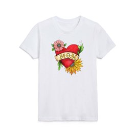 Mom Heart Tattoo Watecolor with Flowers Kids T Shirt