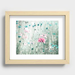 Pink Mint Aqua Teal Turquoise Floral Photography, Girls Room Nursery Feminine, Spring Nature Photo Recessed Framed Print