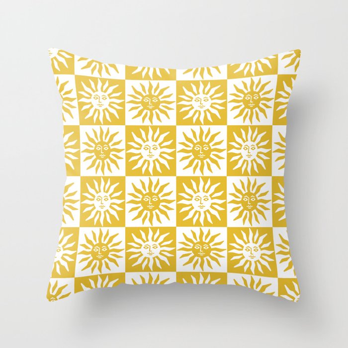 Mid Century Modern Sun Pattern Mustard Yellow Throw Pillow