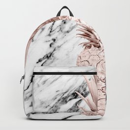 Rose Gold Pineapple on Black and White Marble Backpack