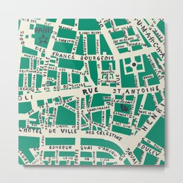 PARIS MAP GREEN Metal Print | Rue, France, Curated, Drawing, Paris, Green, Hollizollinger, Map, Travel, Pattern 