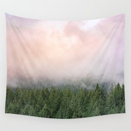 Epic PNW Forest Fog Misty Sunset Wall Tapestry