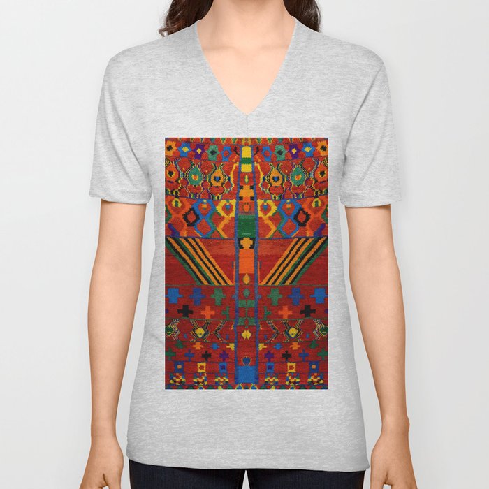 Multicolore Bohmeian Design V Neck T Shirt