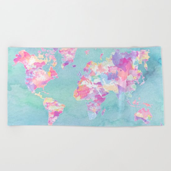 Watercolor Earth (World Travel Wanderlust) Beach Towel
