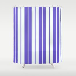 [ Thumbnail: Slate Blue & Mint Cream Colored Lines Pattern Shower Curtain ]