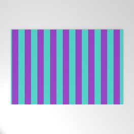 [ Thumbnail: Turquoise and Dark Orchid Colored Striped Pattern Welcome Mat ]