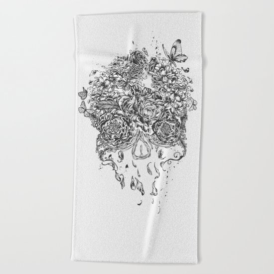Skull Flower Beach Towel