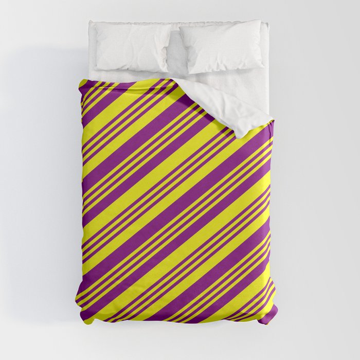 Purple and Yellow Colored Lined Pattern Duvet Cover