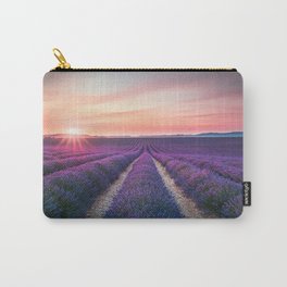 Lavender flower field, endless rows at sunset. Provence Carry-All Pouch | France, Sunset, Flowers, Photo, Provence, Lavenderfields, Fields, Summer, Travel, French 