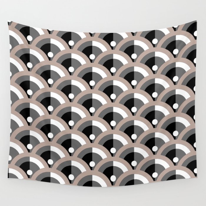 Taupe Gray Black White Scallop Dot Pattern Pairs DE 2022 Trending Color Frontier Land DE6074 Wall Tapestry