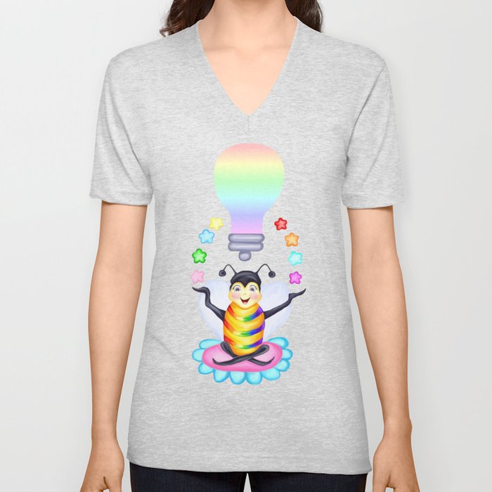 Bee Rainbow Lightbulb Idea V Neck T Shirt