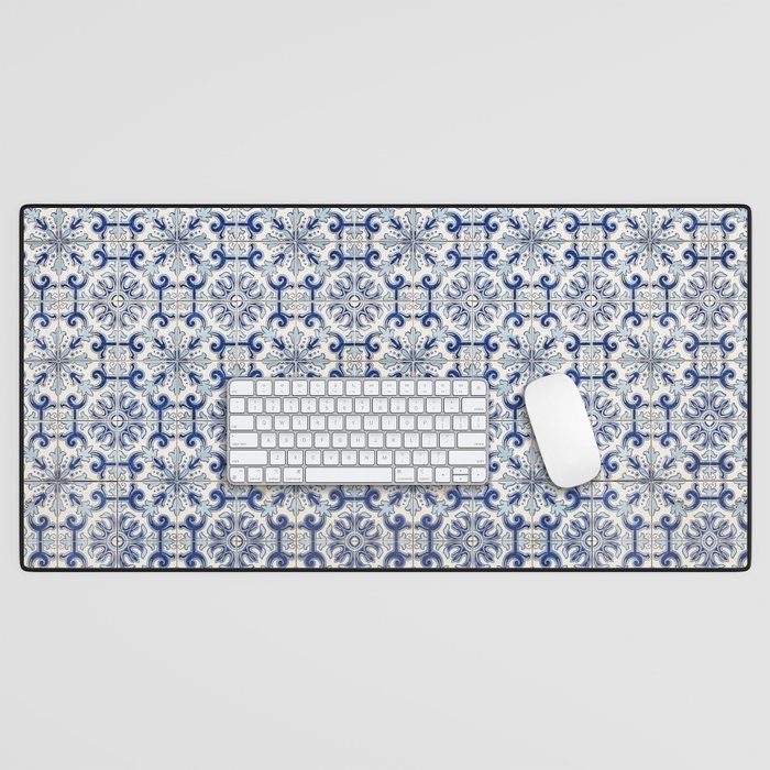 Portuguese tiles pattern blue Desk Mat