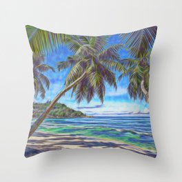 Tropical island beach Throw Pillow