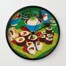Japanese Sushi Wall Clock | Abstract, Drawing, Bean, Colorful, Aesthetically, Curated, Japanese, Retro, Artpainting, Minimalist 