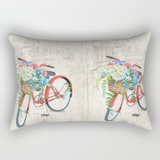 Red bike & white daisy Rectangular Pillow