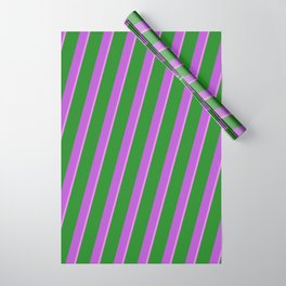 [ Thumbnail: Forest Green, Orchid, and Violet Colored Striped/Lined Pattern Wrapping Paper ]