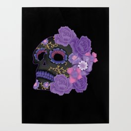 Sugar Skull Muertos Day Of Dead Purple Floral Poster