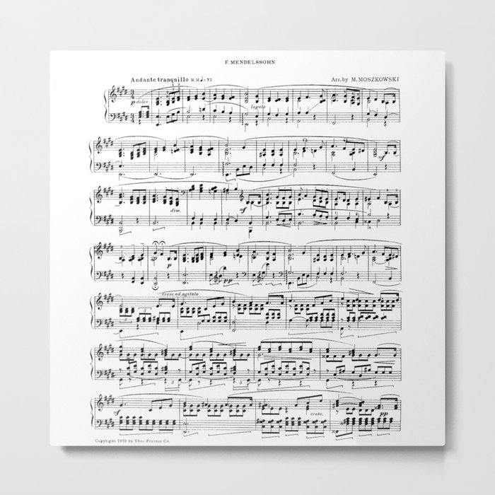 Mendelssohn Classical Sheet Music Metal Print
